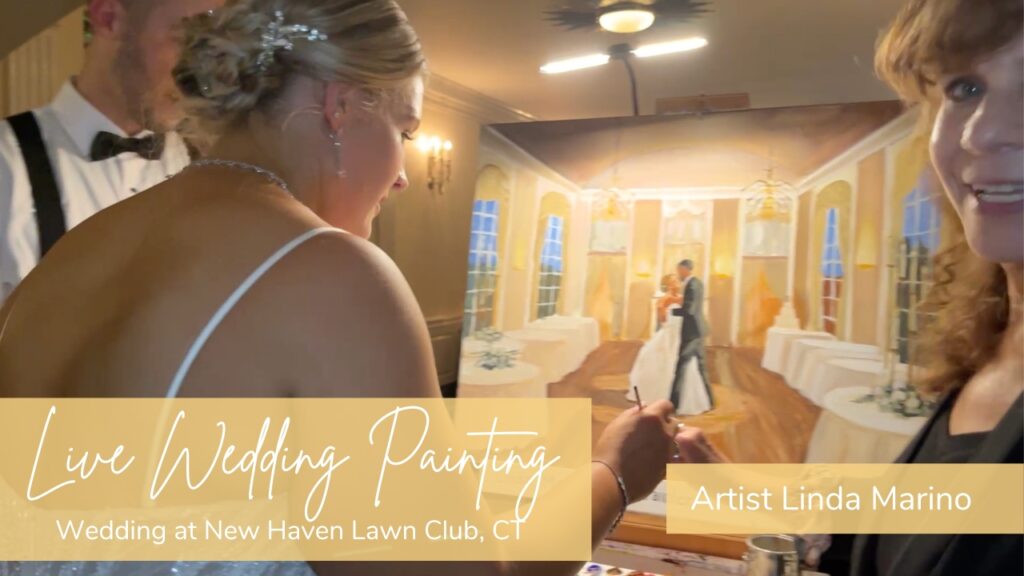 video cover of youtube video of the painting process of live wedding painting by linda marino