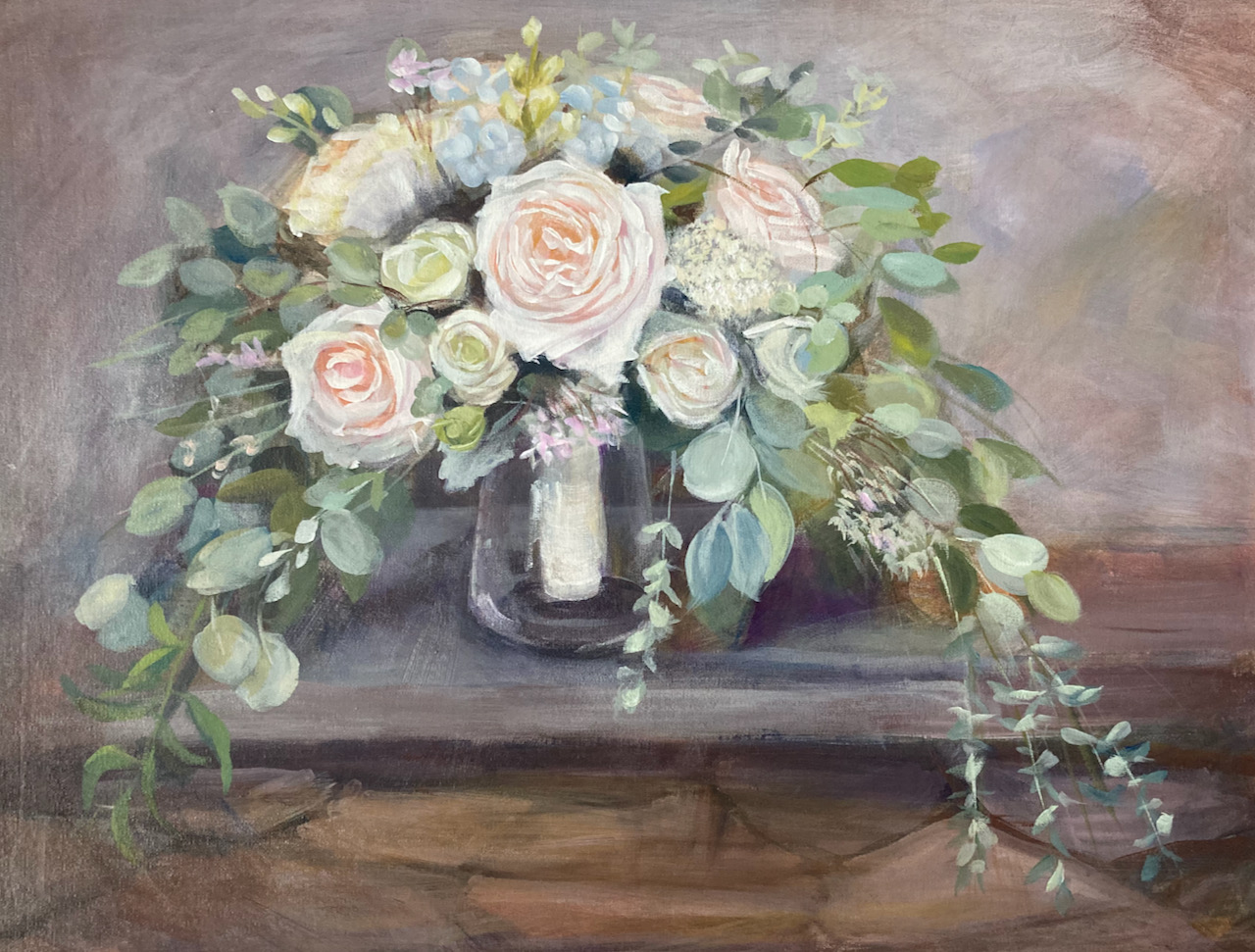 blush rose wedding bouquet painting by Linda Marino
