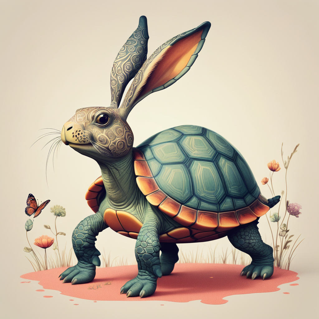 illustration of a turtle and a hare combined