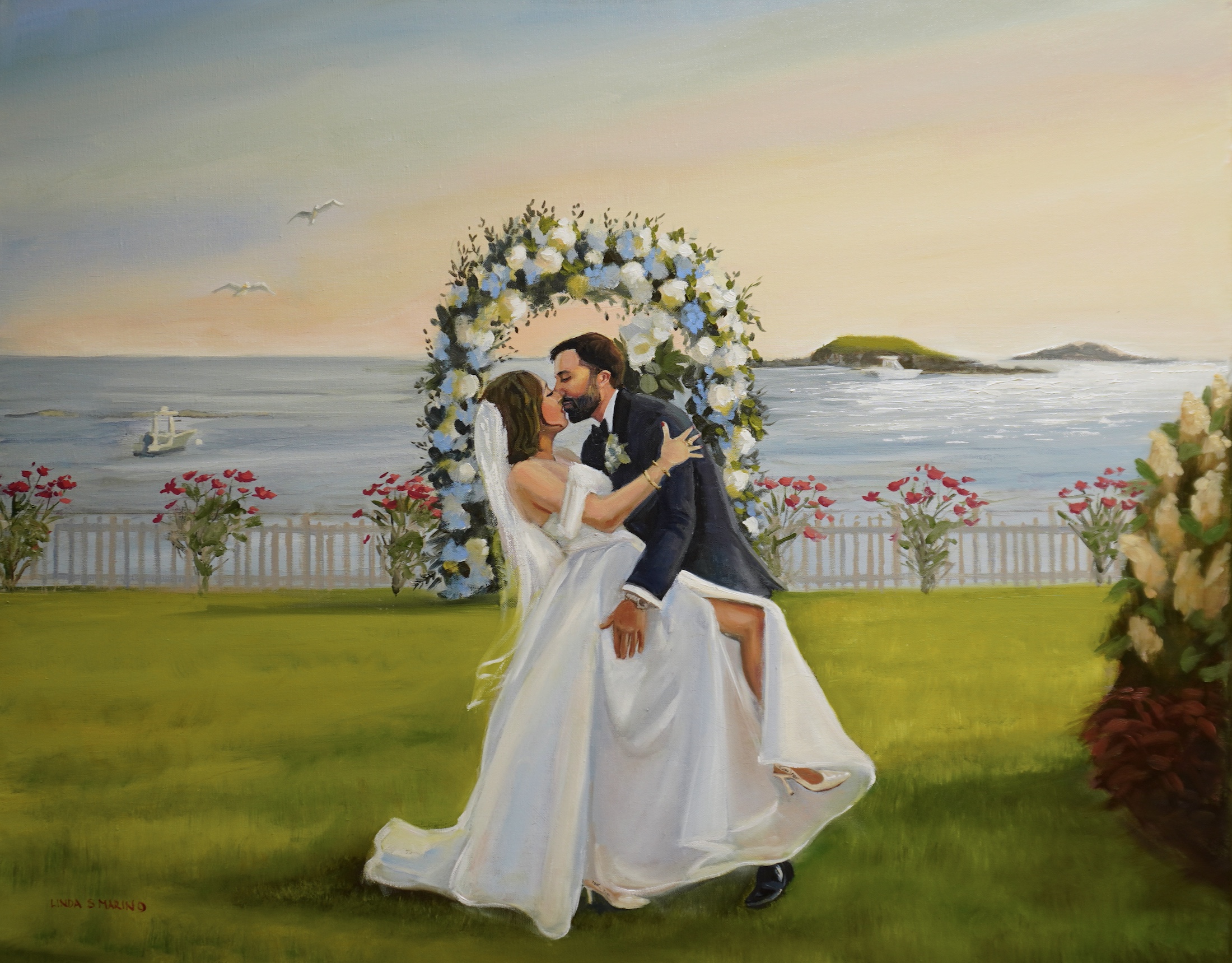 New England Summer Wedding Live Painting at Water's Edge, CT