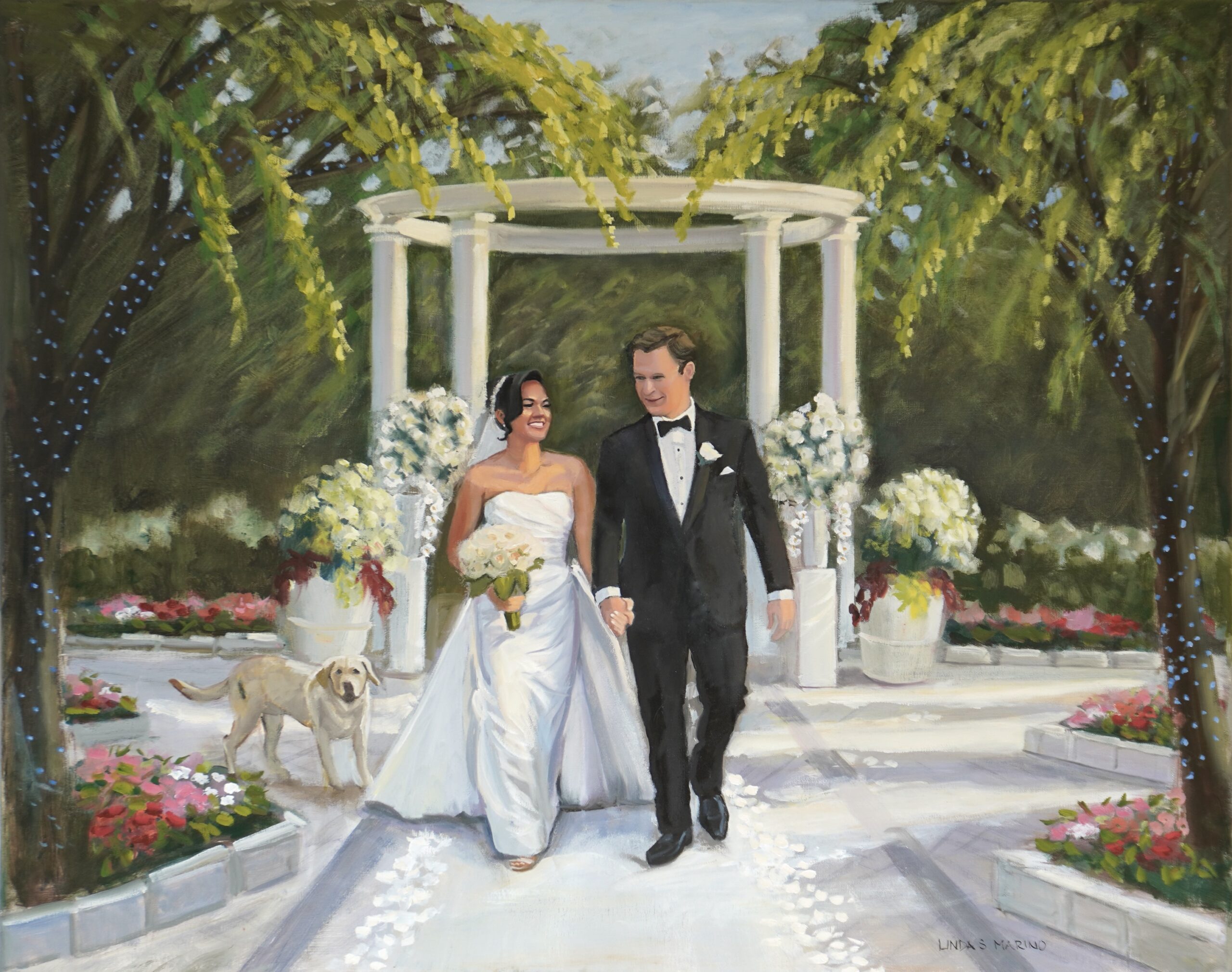 Live Wedding Painting of couple's ceremony at The Estate at Florentine Garden in NJ