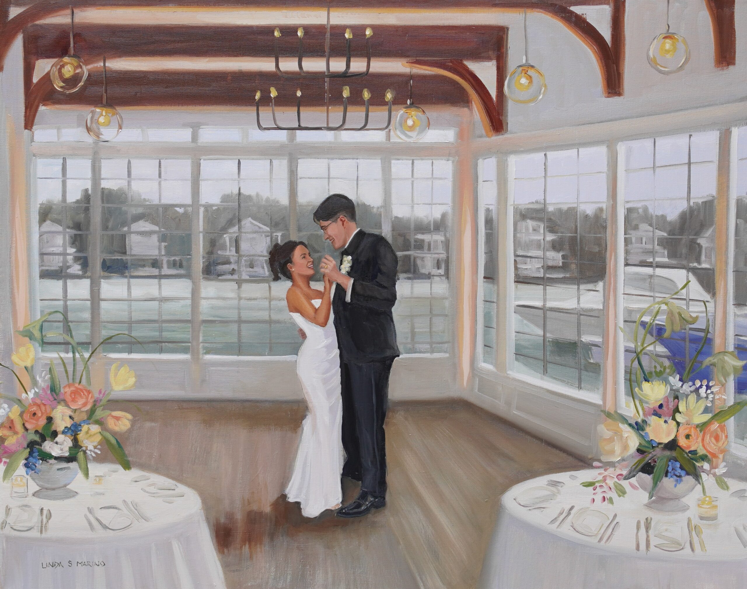 Live Wedding Painting Cape Cod MA couple's first dance