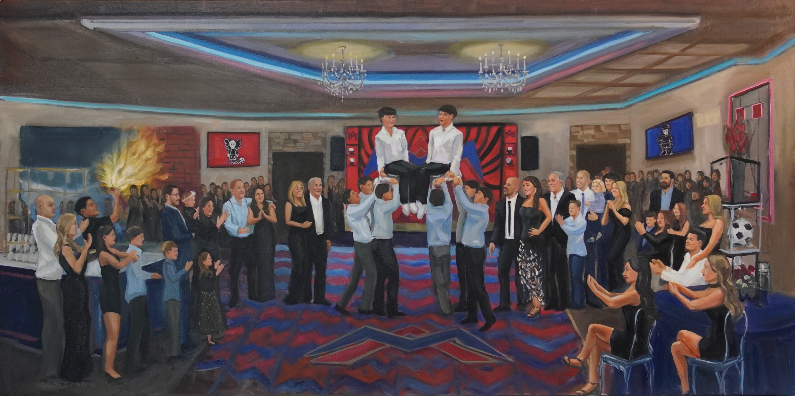 Live event painting, long island bar mitzvah for twin boys by linda Marino