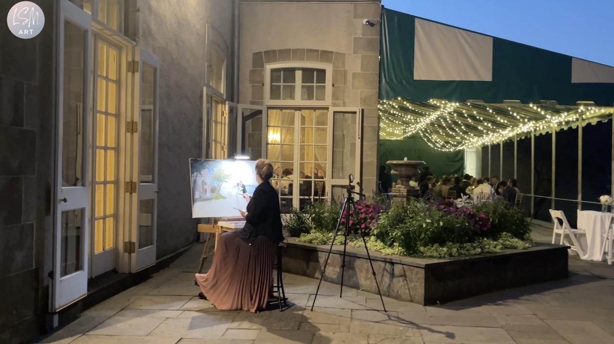 Linda Marino painting live at wedding Glen Manor House, Portsmouth RI