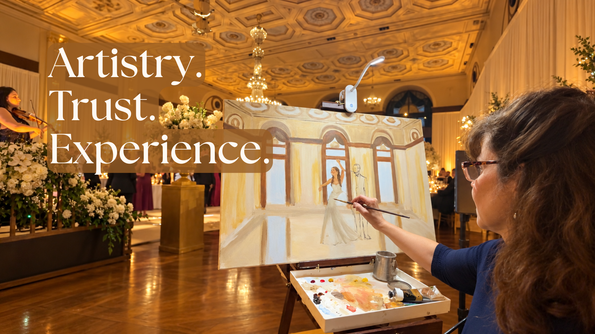 artist painting live at wedding